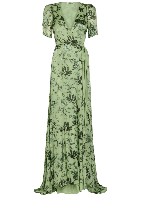 Photo: Alice + Olivia Tiana Devoré Chiffon Maxi Wrap Dress Green