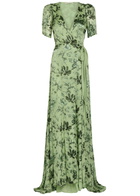 Alice + Olivia Tiana Devoré Chiffon Maxi Wrap Dress Green
