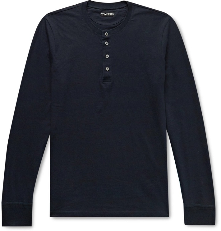 Photo: TOM FORD - Slim-Fit Cotton-Jersey Henley T-Shirt - Blue