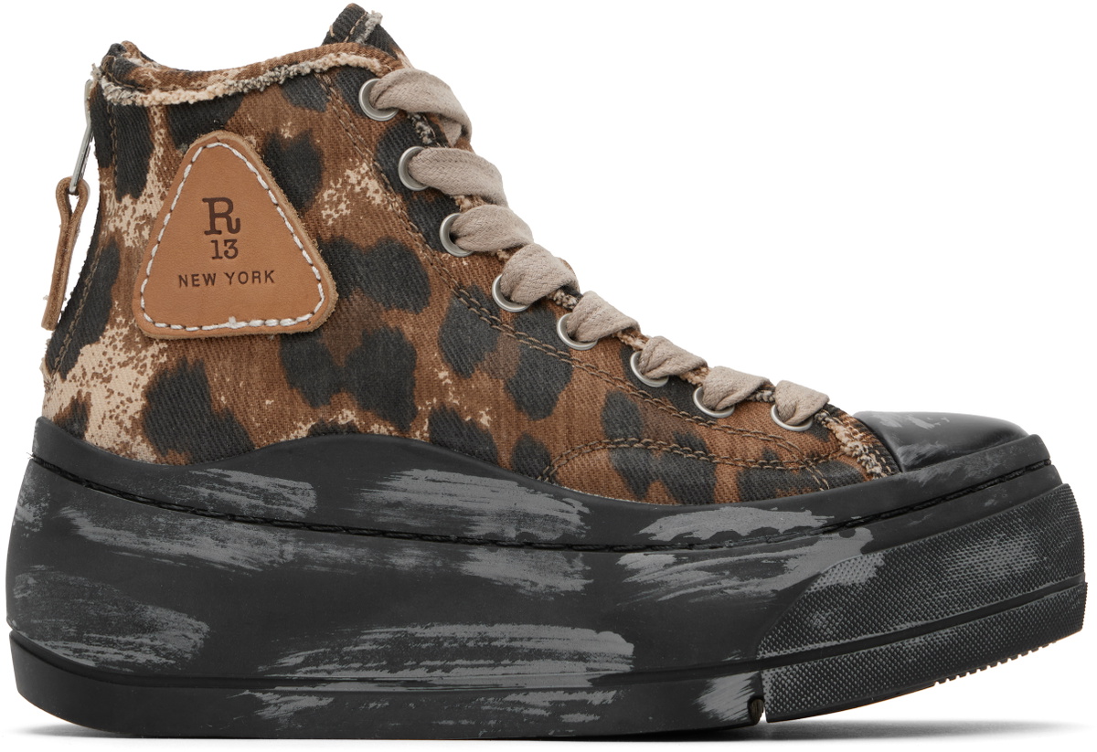 R13 Brown & Black Kurt High Top Sneakers