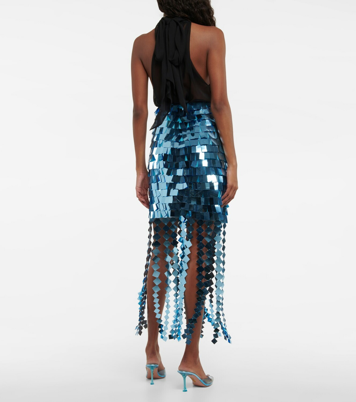 Simkhai Brighton Metallic Plissé Midi Skirt oin Gunmetal Silver
