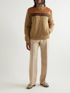 GUCCI - Webbing-Trimmed Suede-Panelled Wool Bomber Jacket - Brown