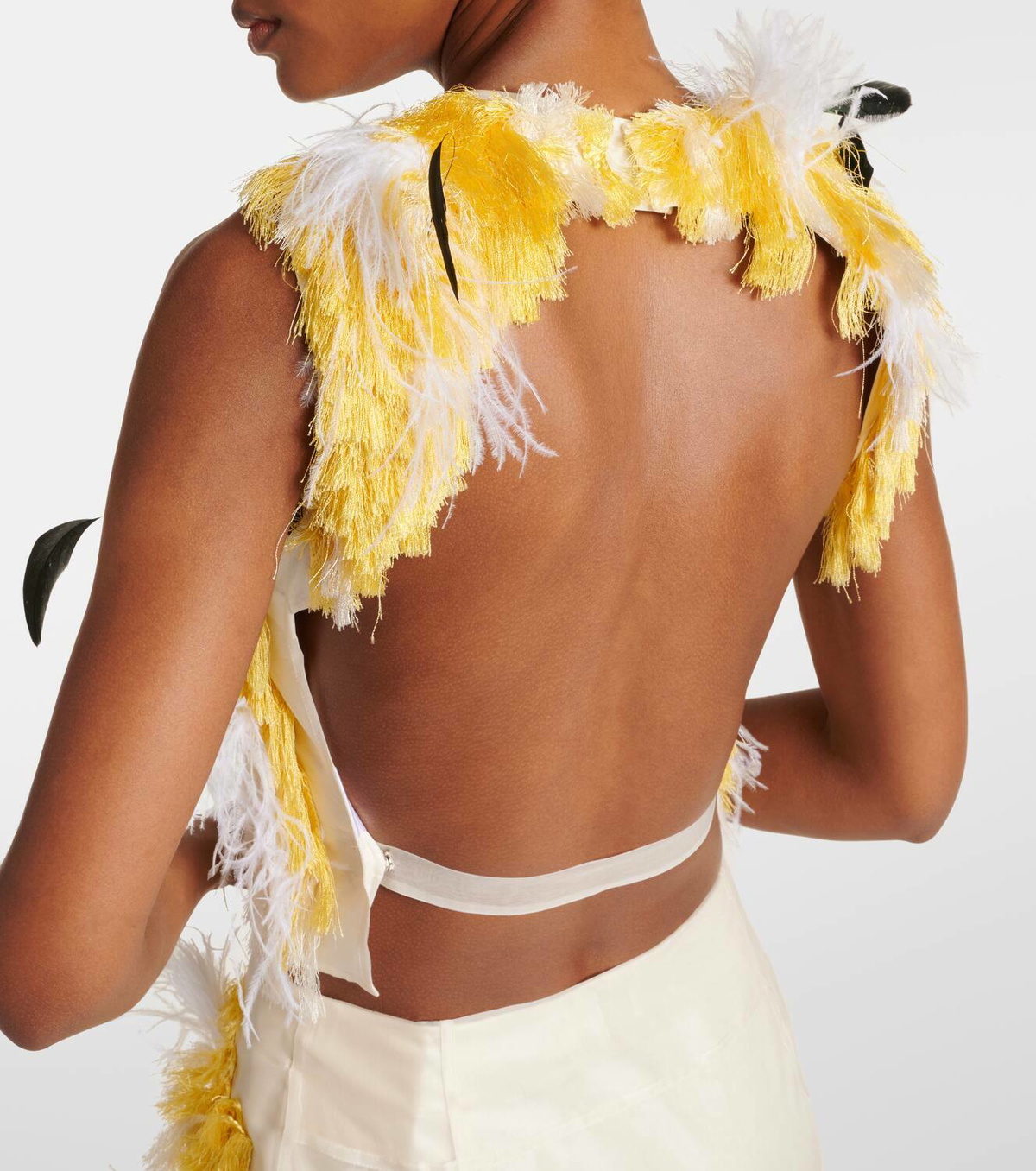 Xu Zhi Feather-trimmed silk tank top