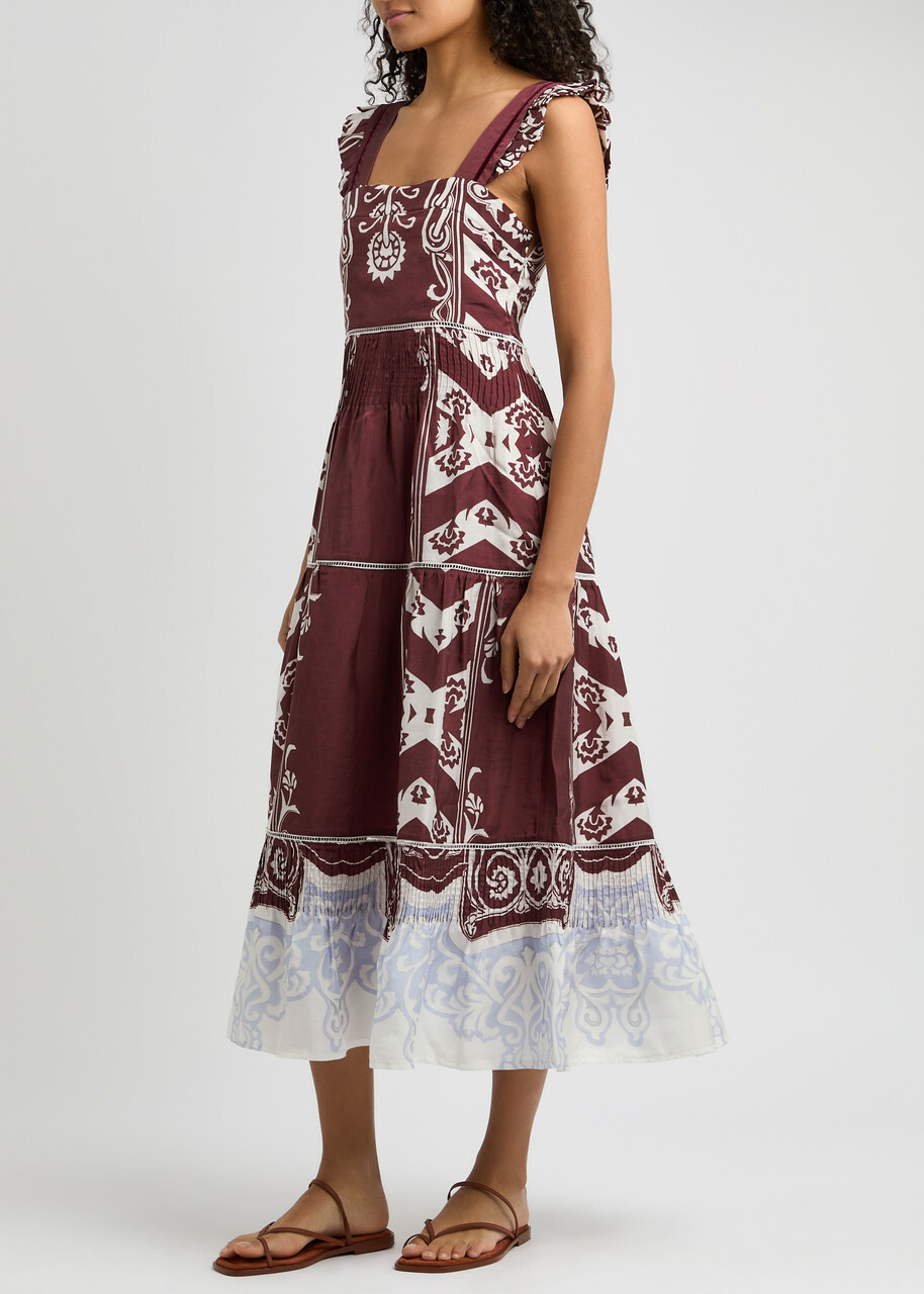 Lug Von Siga Sybill Printed Satin Midi Dress Red