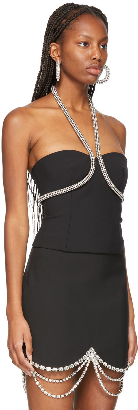 AREA Black Crystal Rope Halter Top AREA