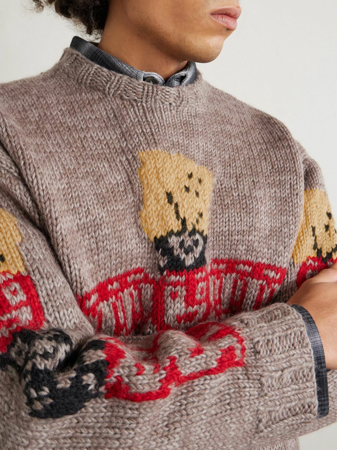 KAPITAL - Peckish Totem Pole Intarsia Wool Sweater - Gray
