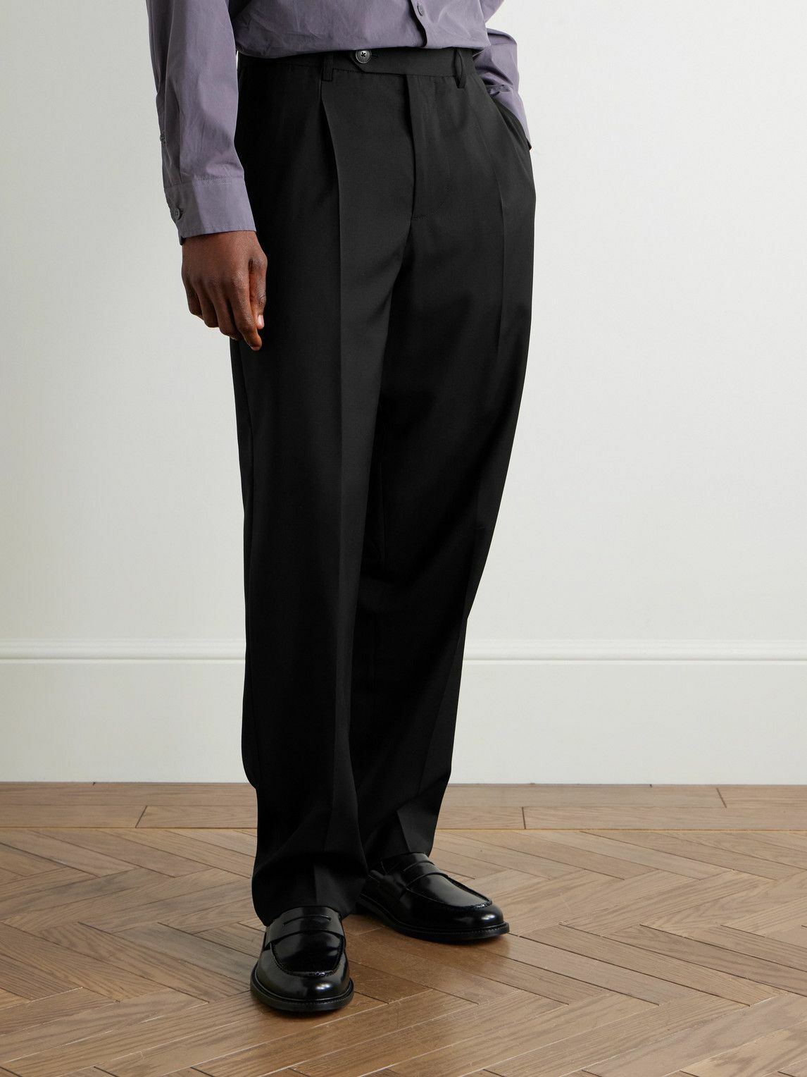 mfpen - Straight-Leg Pleated Wool-Crepe Suit Trousers - Black