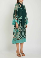 LA Double J Magnifico Printed Silk Midi Dress Blue