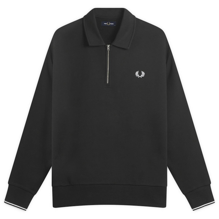 Photo: Fred Perry Men's Half Zip Collared Sweatshirt in Black