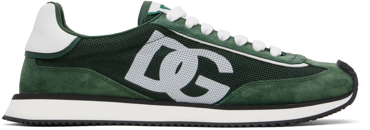 Dolce&Gabbana Green Mixed-Material 'DG' Cushion Sneakers