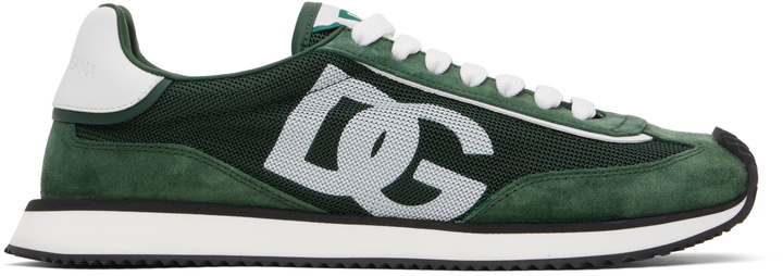 Photo: Dolce&Gabbana Green Mixed-Material 'DG' Cushion Sneakers