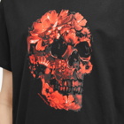 Alexander McQueen Men's Waxed Floral Skull Print T-Shirt in Black/Red