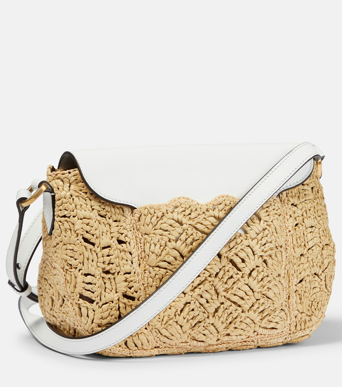 Oscar de la Renta Raffia and leather shoulder bag