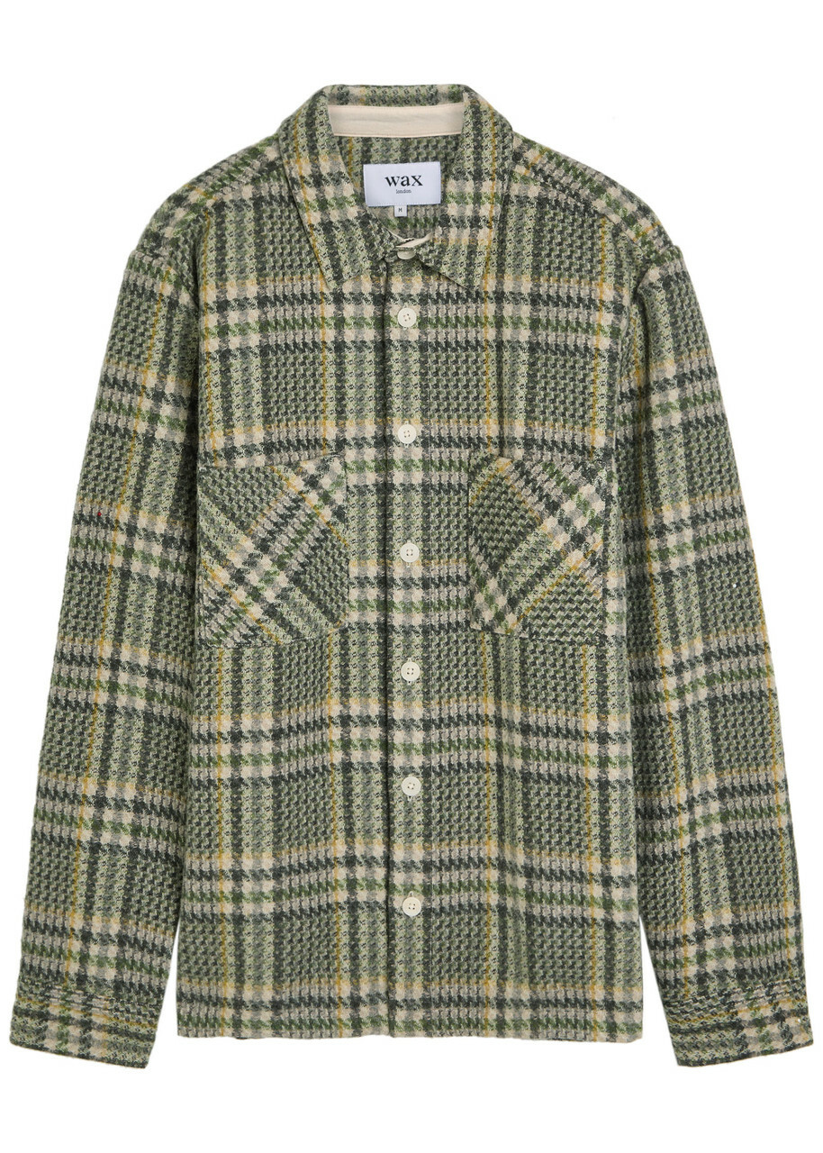 Wax London Whiting Checked Wool-blend Overshirt Green
