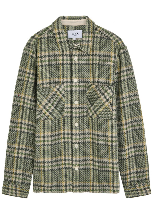 Photo: Wax London Whiting Checked Wool-blend Overshirt Green