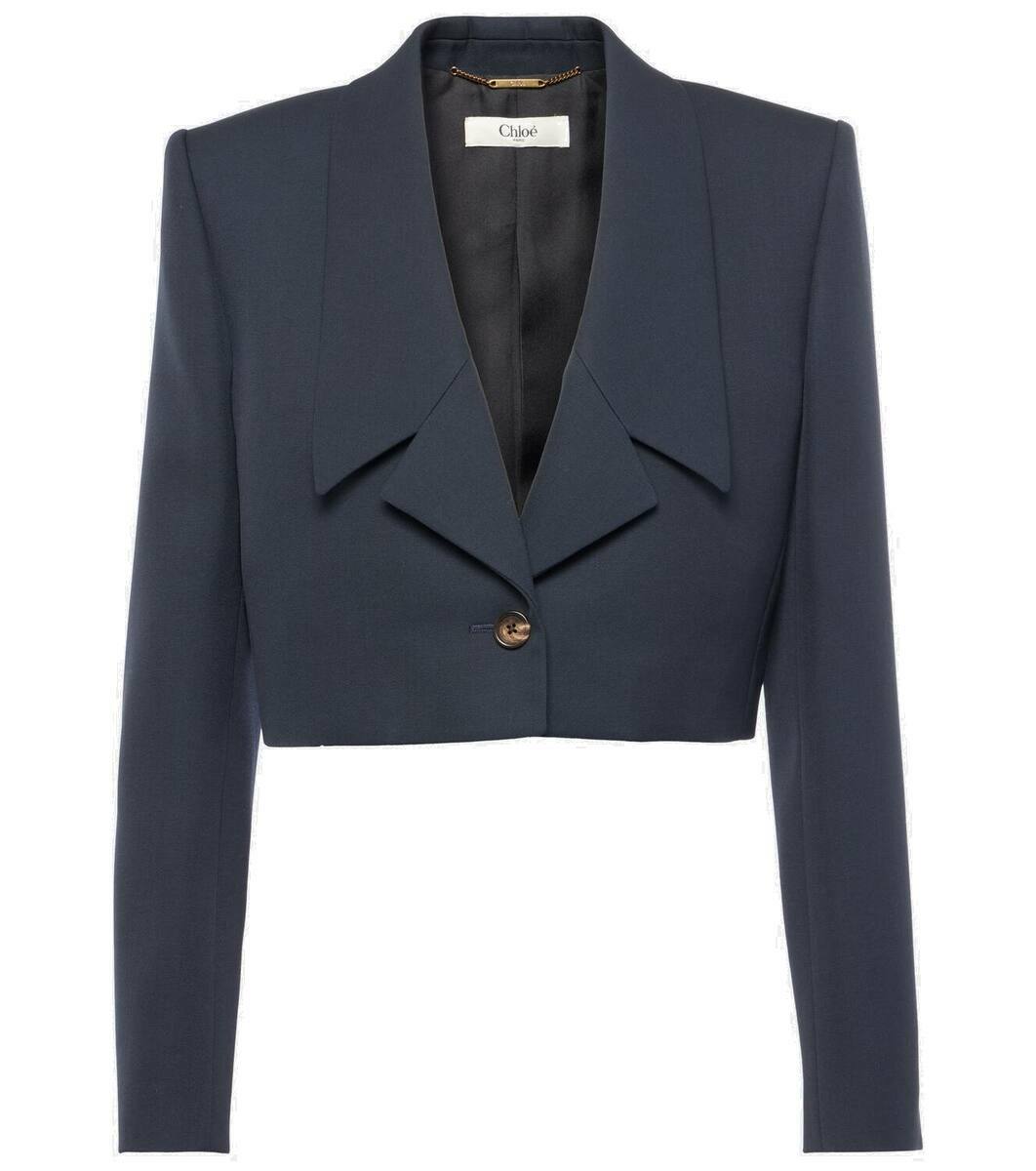 Chloe Cropped Tweed Blazer In Blue