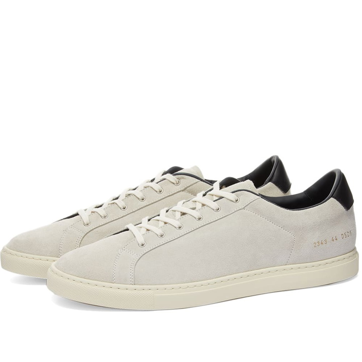 Photo: Common Projects Men's Retro Low Suede Sneakers in White/Black