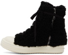 Rick Owens Black Shearling Strobe Sneakers