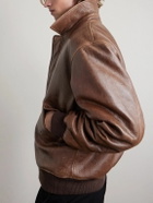 SAINT LAURENT - Leather Bomber Jacket - Brown