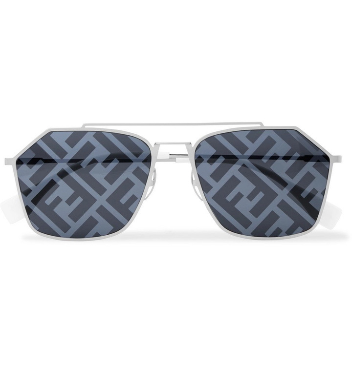 Photo: Fendi - Logo-Print Aviator-Style Silver-Tone Sunglasses - Silver