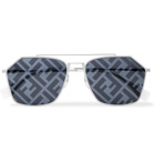 Fendi - Logo-Print Aviator-Style Silver-Tone Sunglasses - Silver