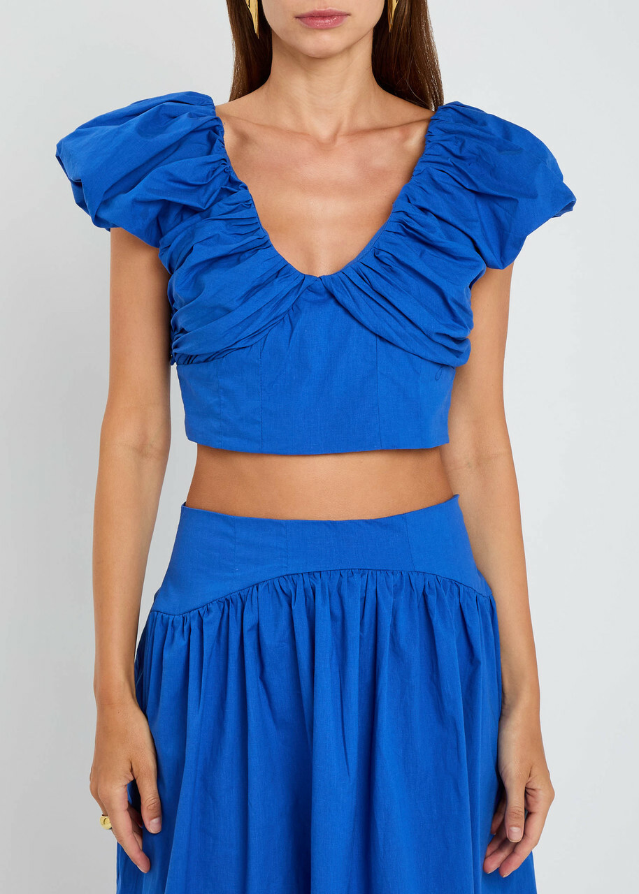 Sister Jane Diary Gathered Lyocell-blend top Blue