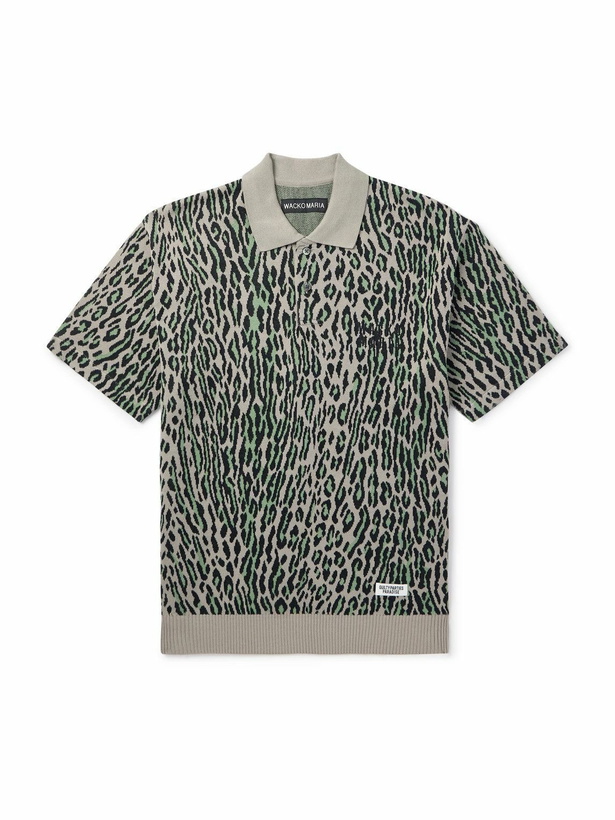 Photo: Wacko Maria - Logo-Embroidered Leopard Cotton-Jacquard Polo Shirt - Gray