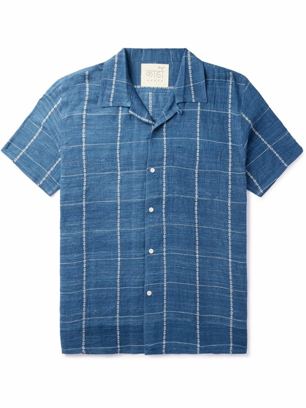 Photo: Kardo - Convertible-Collar Embroidered Cotton-Muslin Shirt - Blue