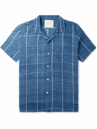 Kardo - Convertible-Collar Embroidered Cotton-Muslin Shirt - Blue