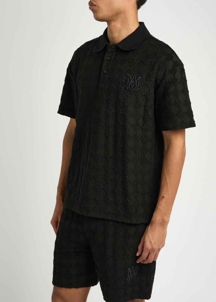Amiri Ma Quad Jacquard Towelling Cotton-blend Polo Shirt Black