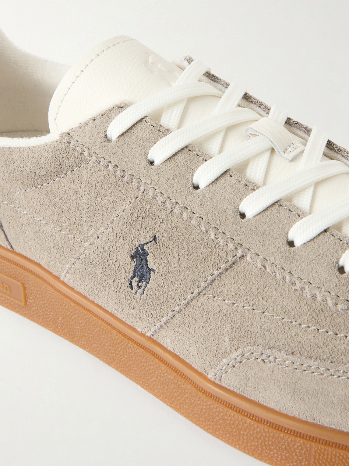Polo Ralph Lauren - Bedford Logo-Embroidered Leather-Trimmed Suede Sneakers - Gray