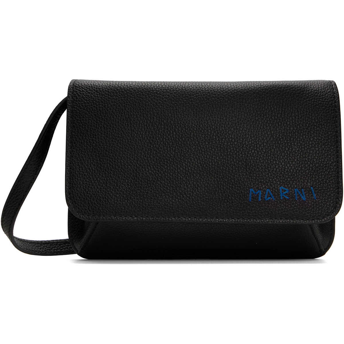 Marni Black Leather 'Marni Mending Embroidery' Pouch