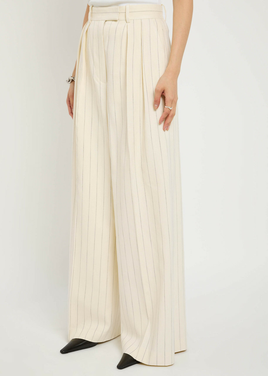 Anine Bing Lou Pinstriped Wide-leg Trousers Cream