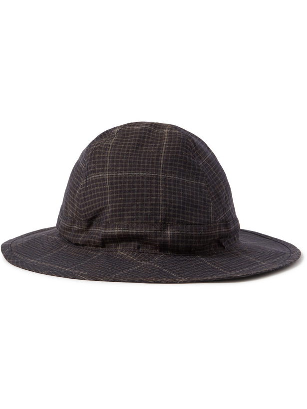 Photo: DE BONNE FACTURE - Bob Checked Virgin Wool and Linen-Blend Ventile Bucket Hat - Blue - M