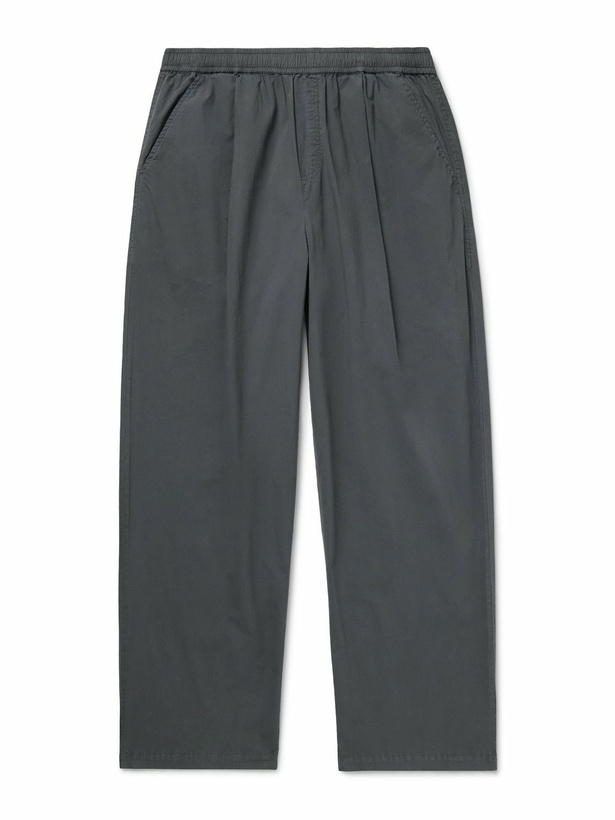 Photo: Folk - Straight-Leg Pleated Garment-Dyed Stretch-Cotton Poplin Trousers - Black