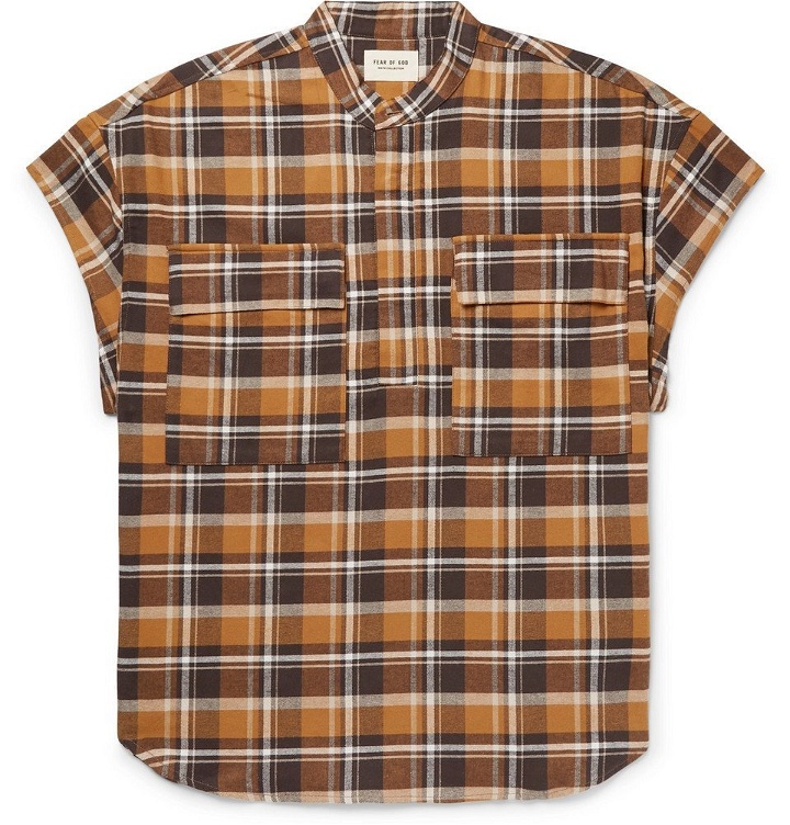 Photo: Fear of God - Oversized Checked Cotton-Flannel Half-Placket Shirt - Brown
