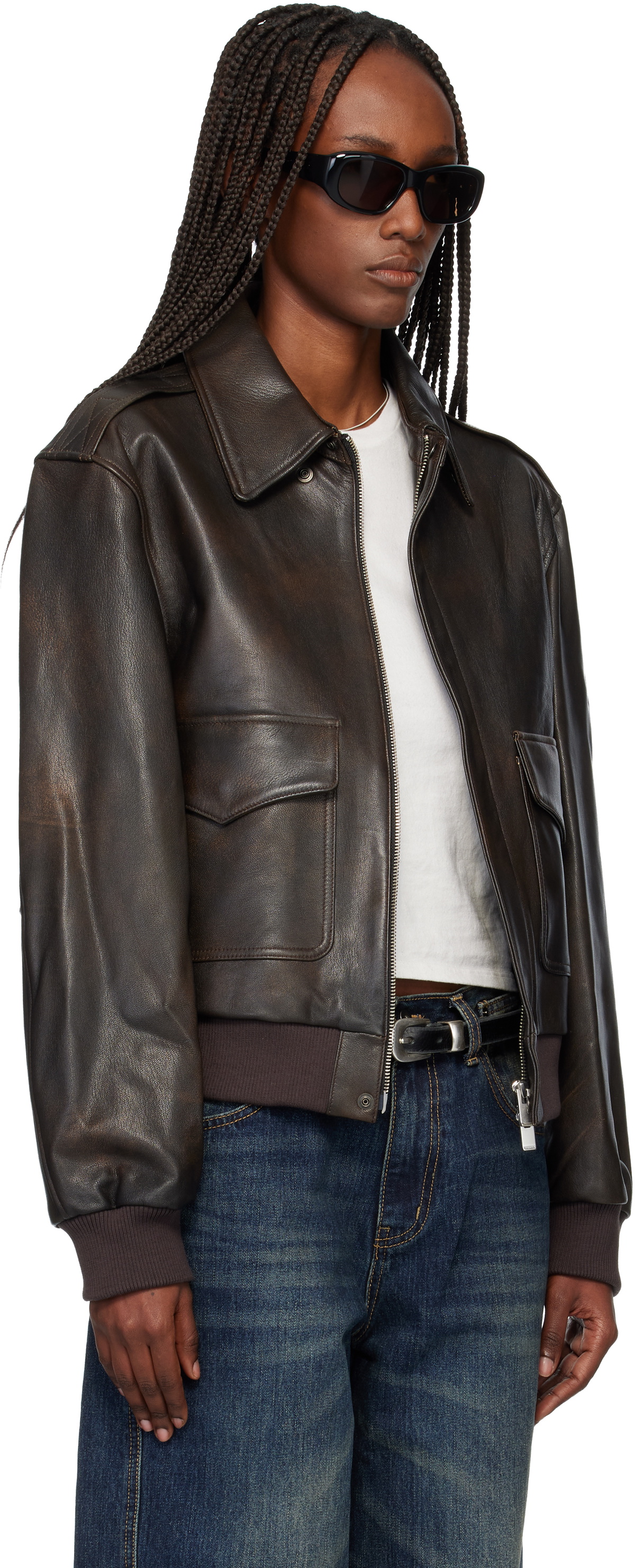 TONYWACK Brown Goat Leather Aviator Jacket