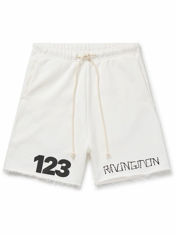 Photo: RRR123 - Gymbag Frayed Logo-Print Embroidered Cotton-Jersey Shorts - White