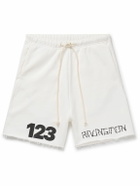 RRR123 - Gymbag Frayed Logo-Print Embroidered Cotton-Jersey Shorts - White