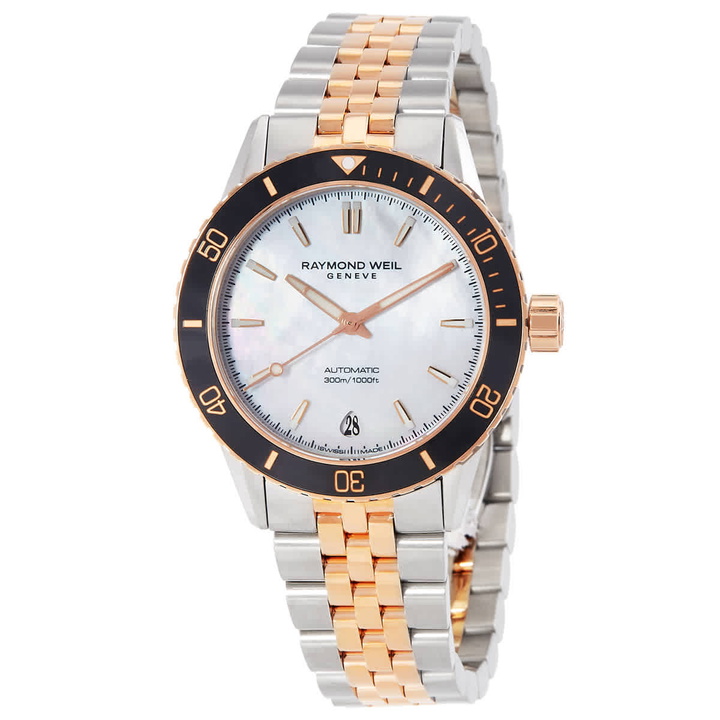 Photo: Raymond Weil Freelancer Automatic White Mother of Pearl Dial Ladies Watch 2755-S51-97001