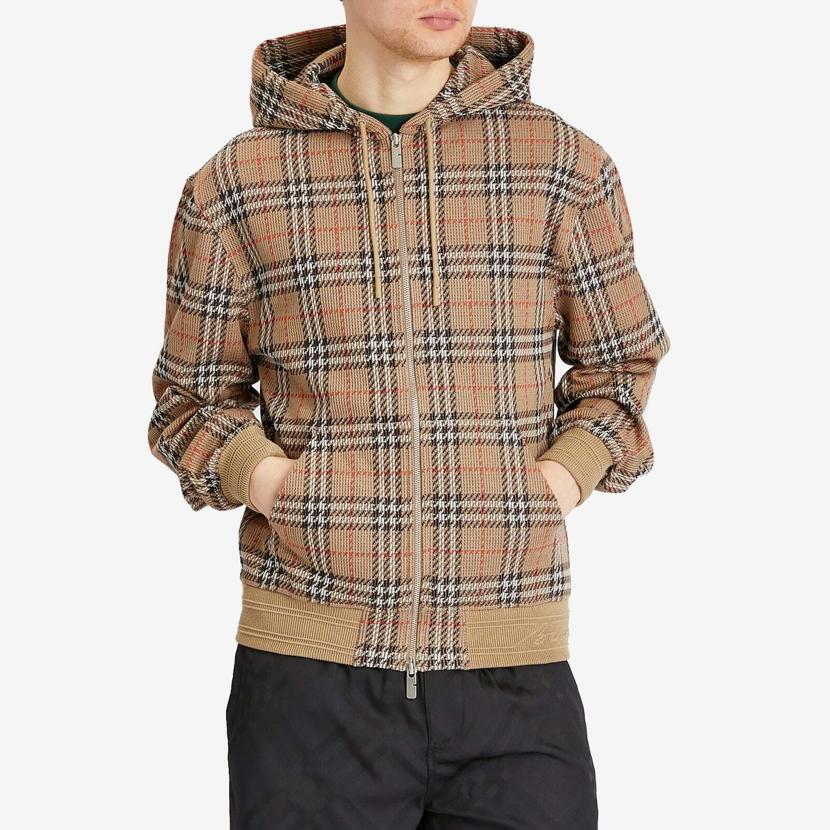 Burberry Men's Check Zip Hoodie in Nut Ip Check Burberry