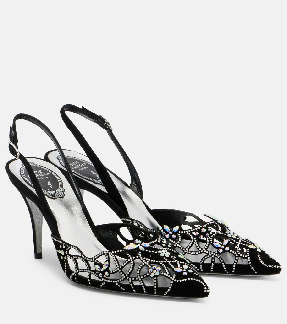 Rene Caovilla Embellished suede slingback pumps