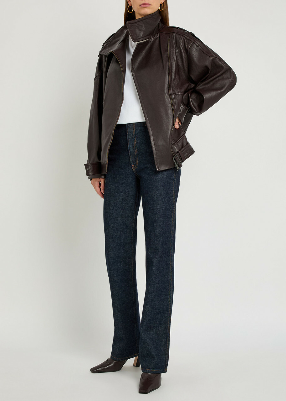 Vince Panelled Grained Leather Jacket Burgundy