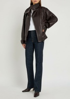 Vince Panelled Grained Leather Jacket Burgundy