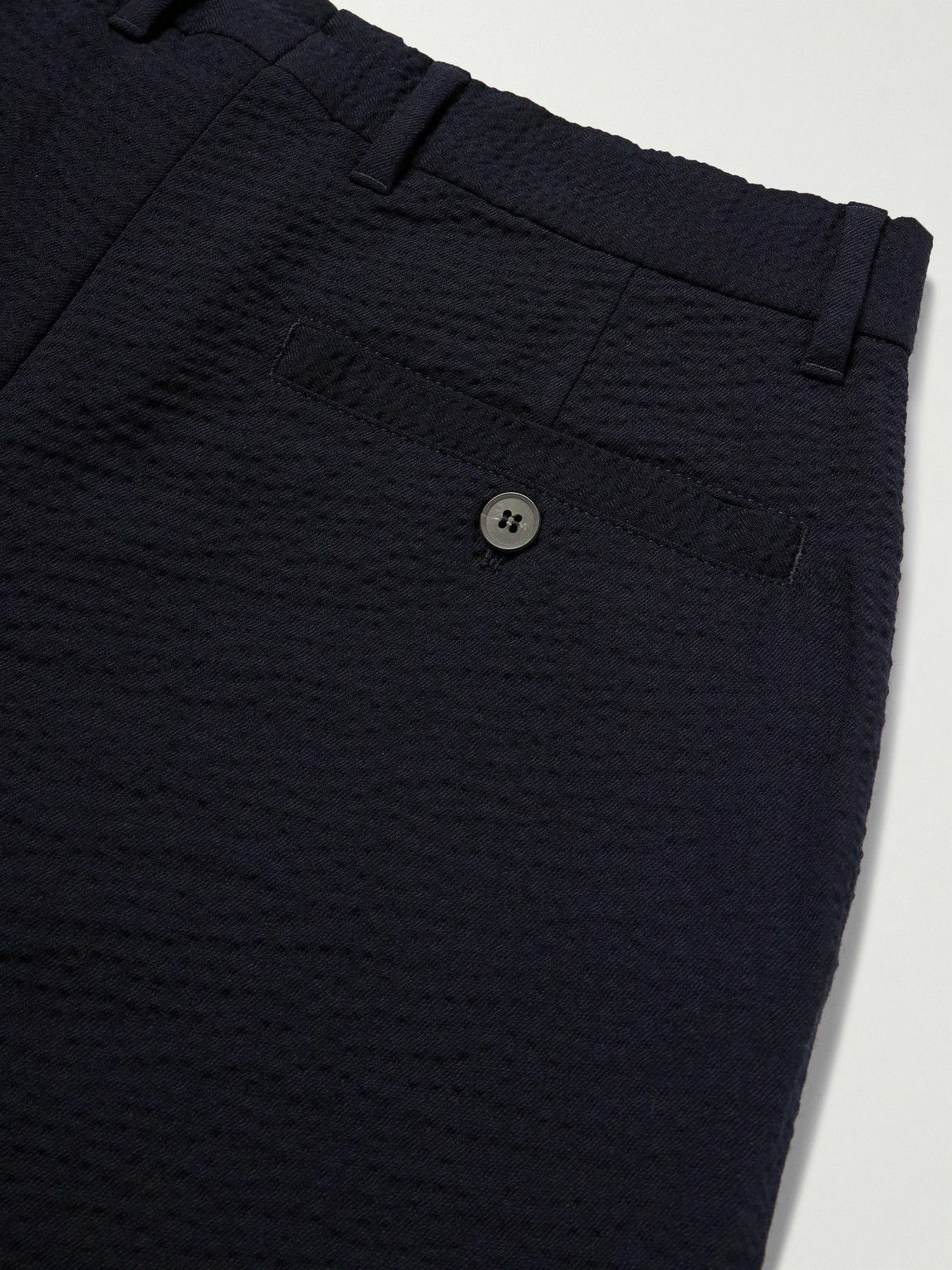 Sunspel - Straight-Leg Wool-Blend Seersucker Trousers - Blue