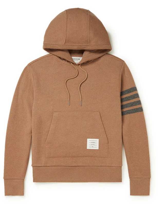 Photo: THOM BROWNE - Striped Cashmere-Blend Hoodie - Brown