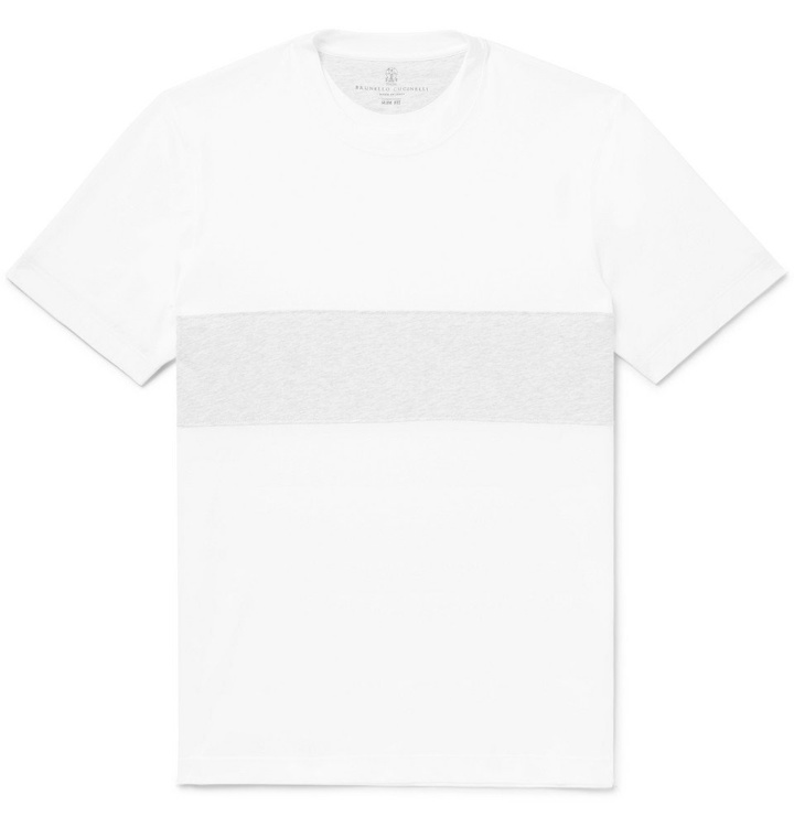Photo: Brunello Cucinelli - Panelled Mélange Cotton-Jersey T-Shirt - Men - White