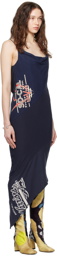 Conner Ives Navy Reconstituted Midi Dress