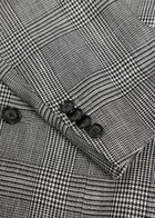 Boss Hanry Checked Cotton and Linen-wool Blazer Grey