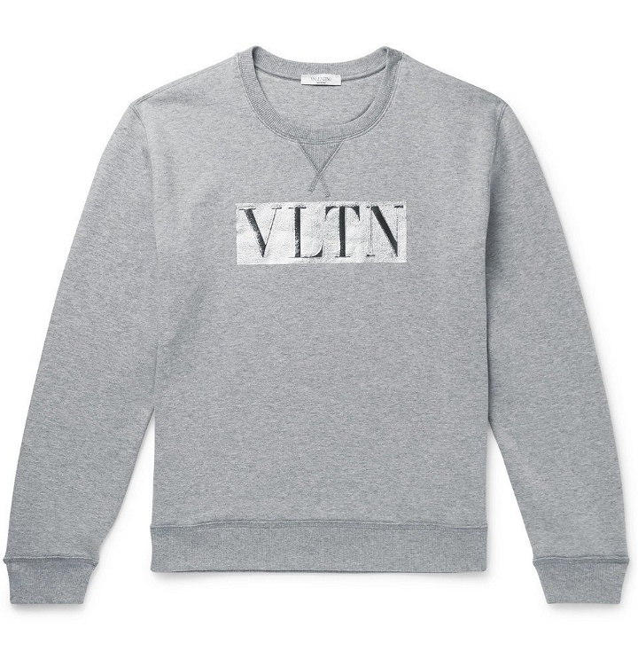 Photo: Valentino - Metallic Logo-Print Loopback Cotton-Blend Jersey Sweatshirt - Men - Gray